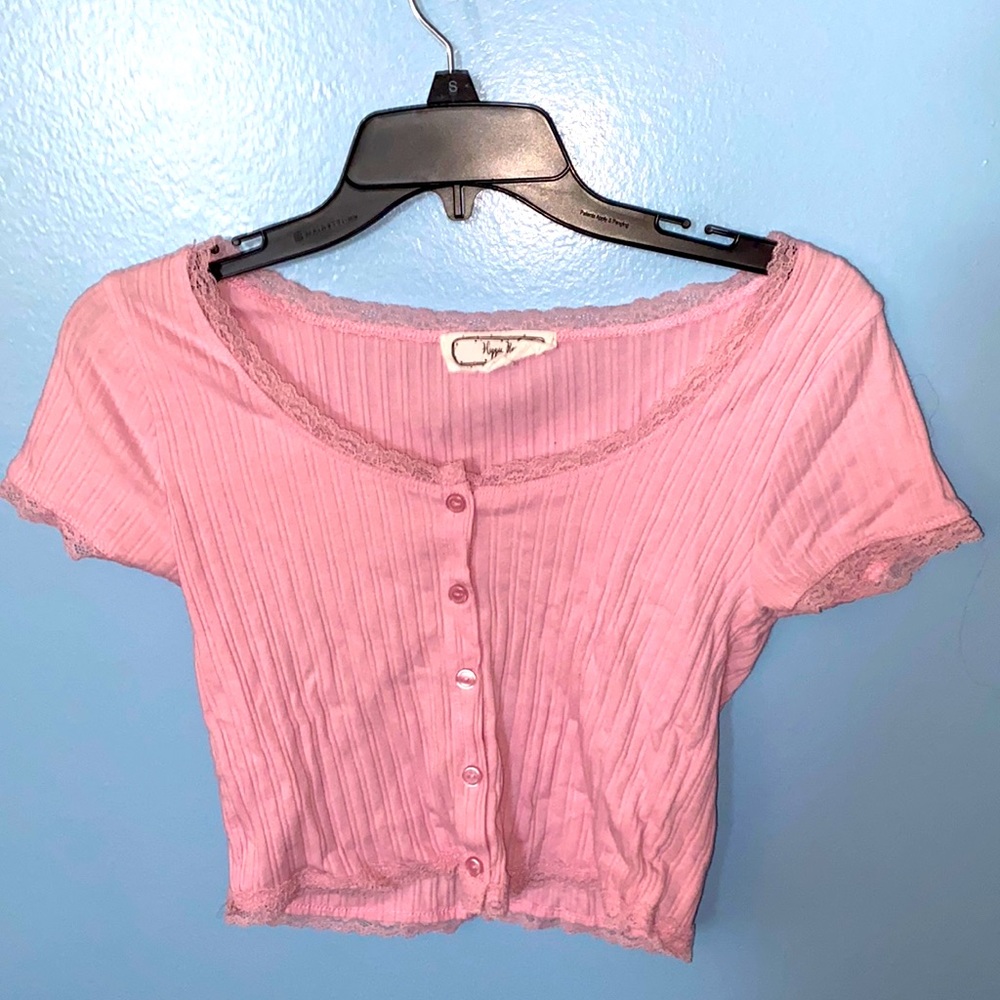 CUTE Baby Pink Button Up Crop Top